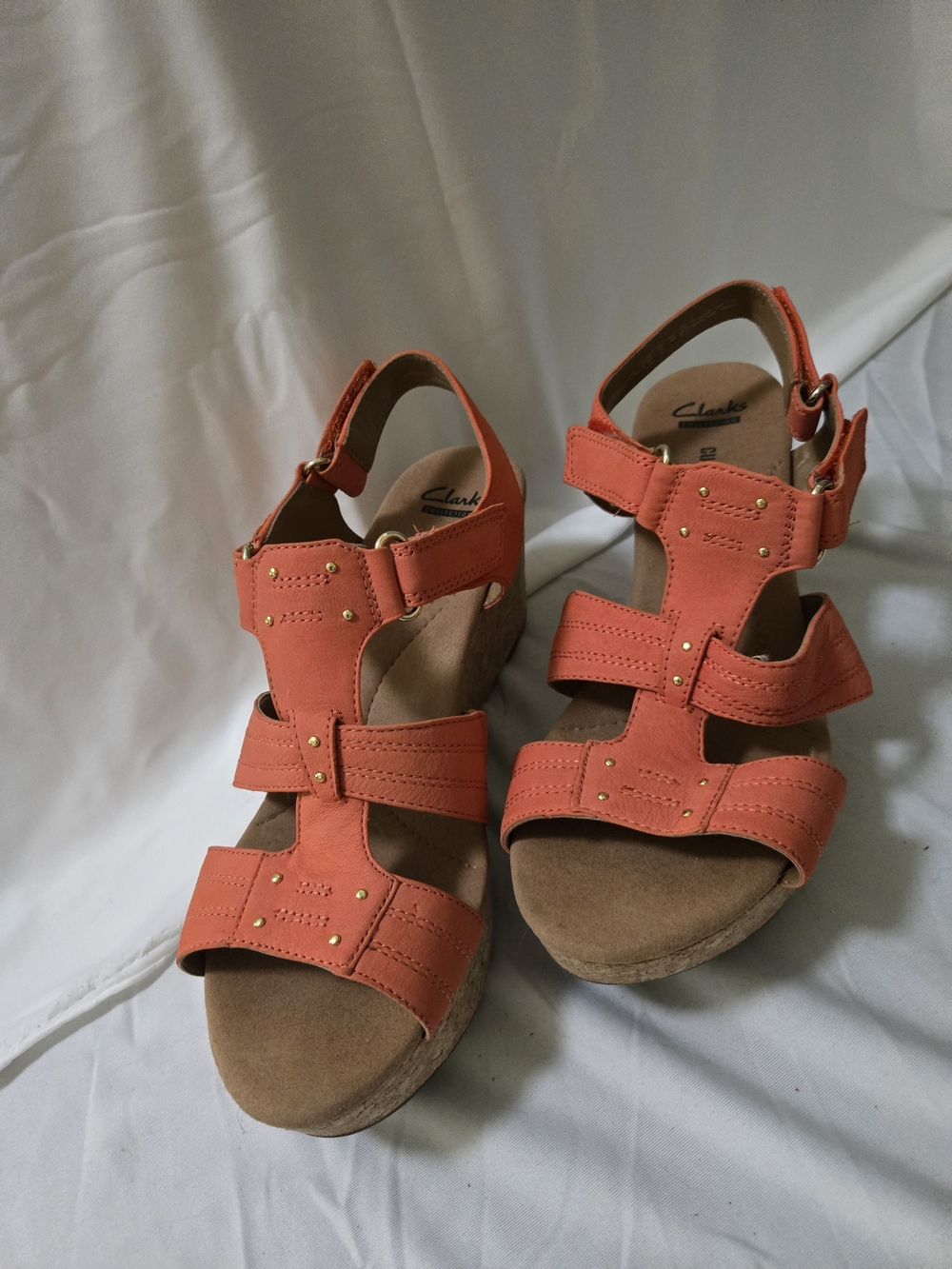 Clarks Coral Orange Strappy Wedge Sandals
